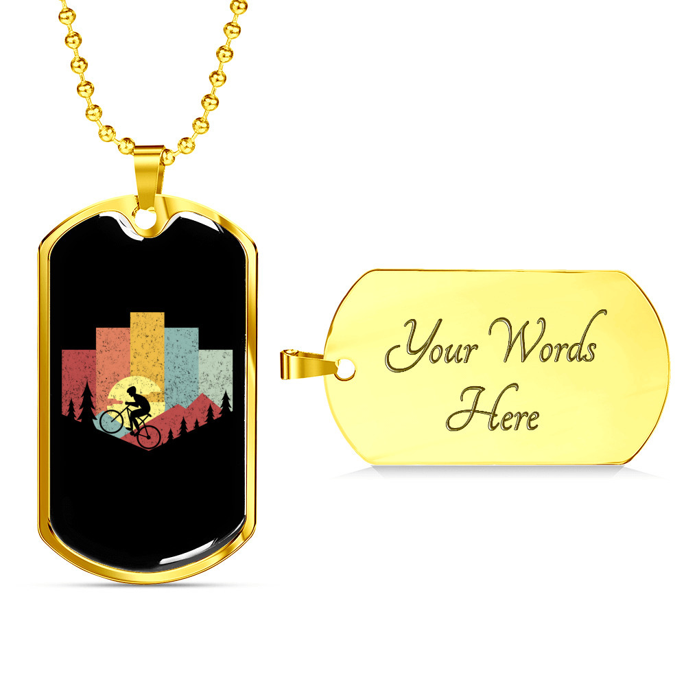 Mountain Cycling Necklace Stainless Steel Or 18k Gold Dog Tag 24 75$
